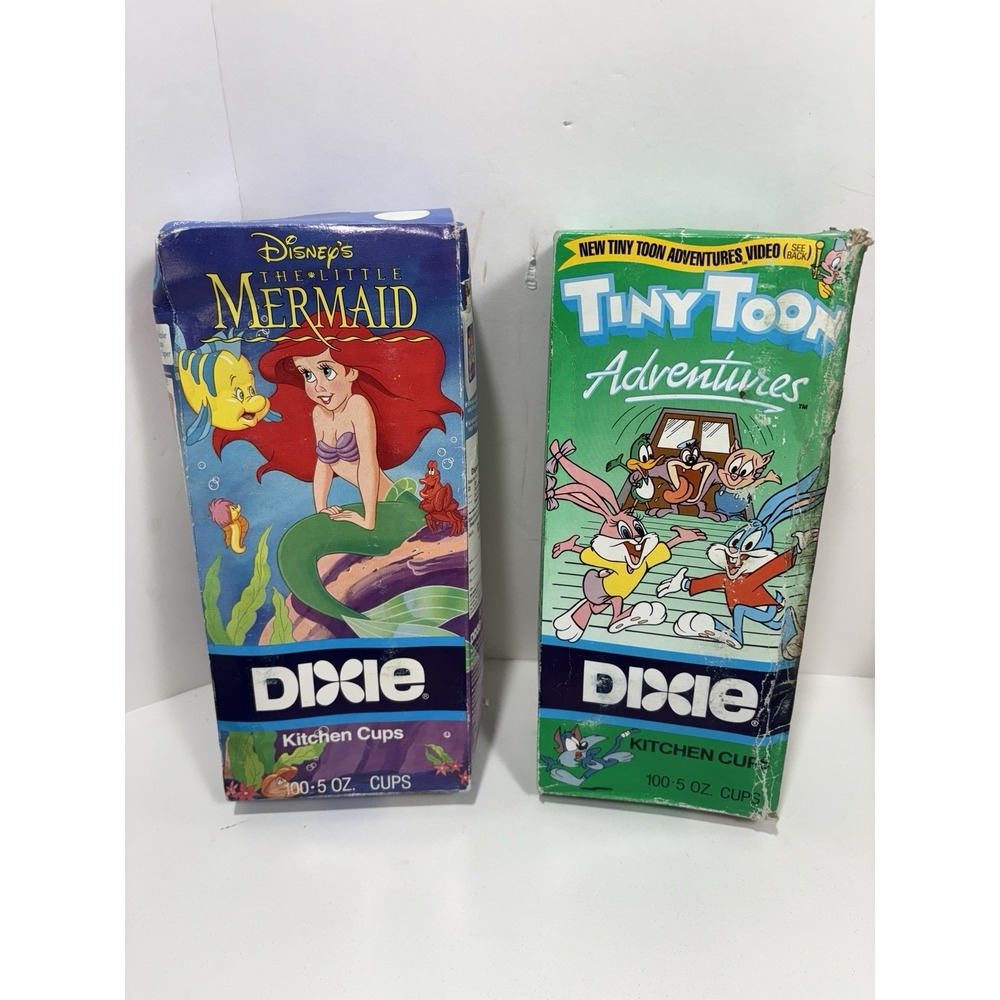 Lot Of 2 Dixie Cups 1992 The Little Mermaid Ariel Disney & Tiny Toons Adventures
